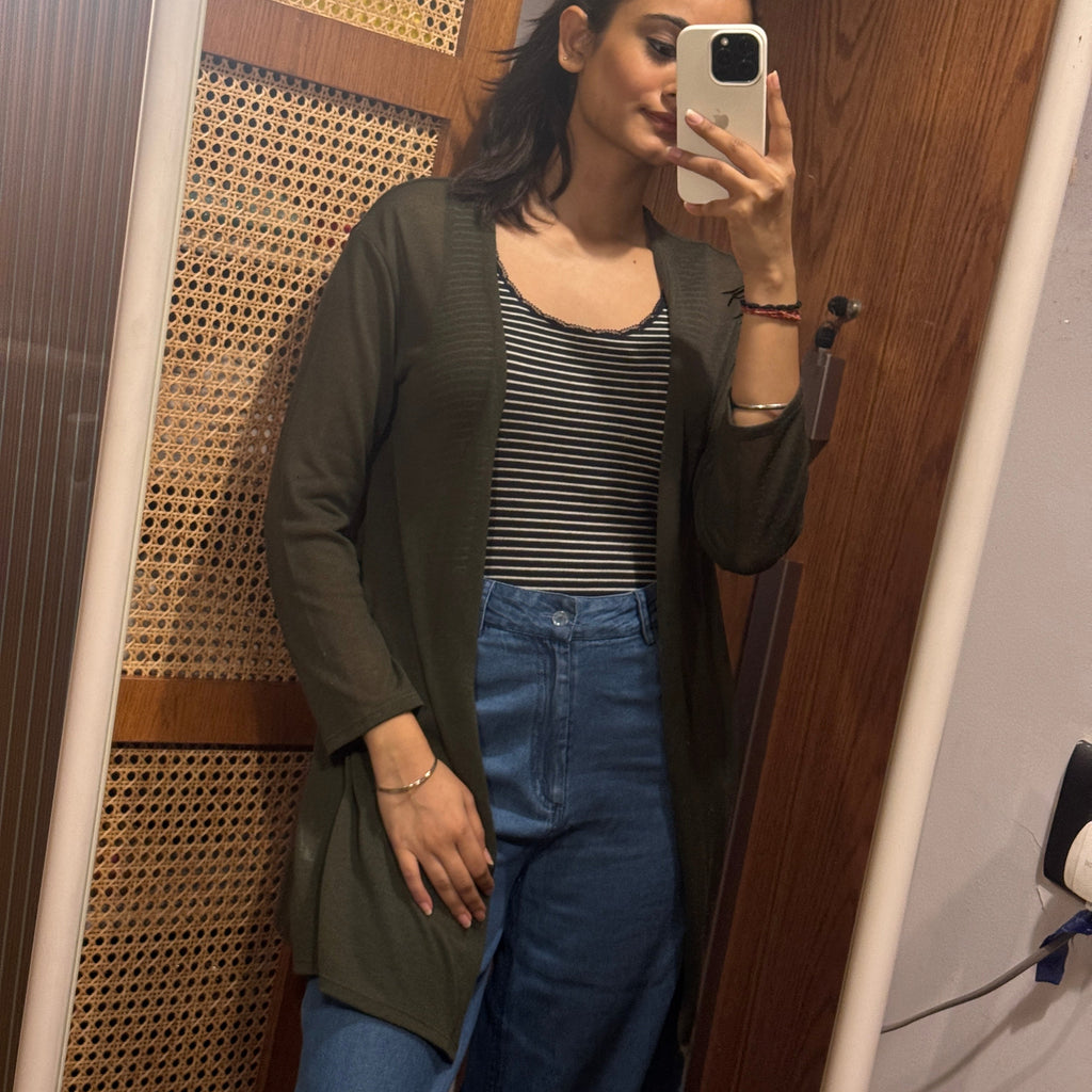 Uniqlo Olive Lightweight Open-Front Longline Cardigan