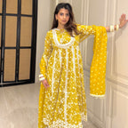 Shop Mulmul Yellow Embroidered Anarkali Set of 3