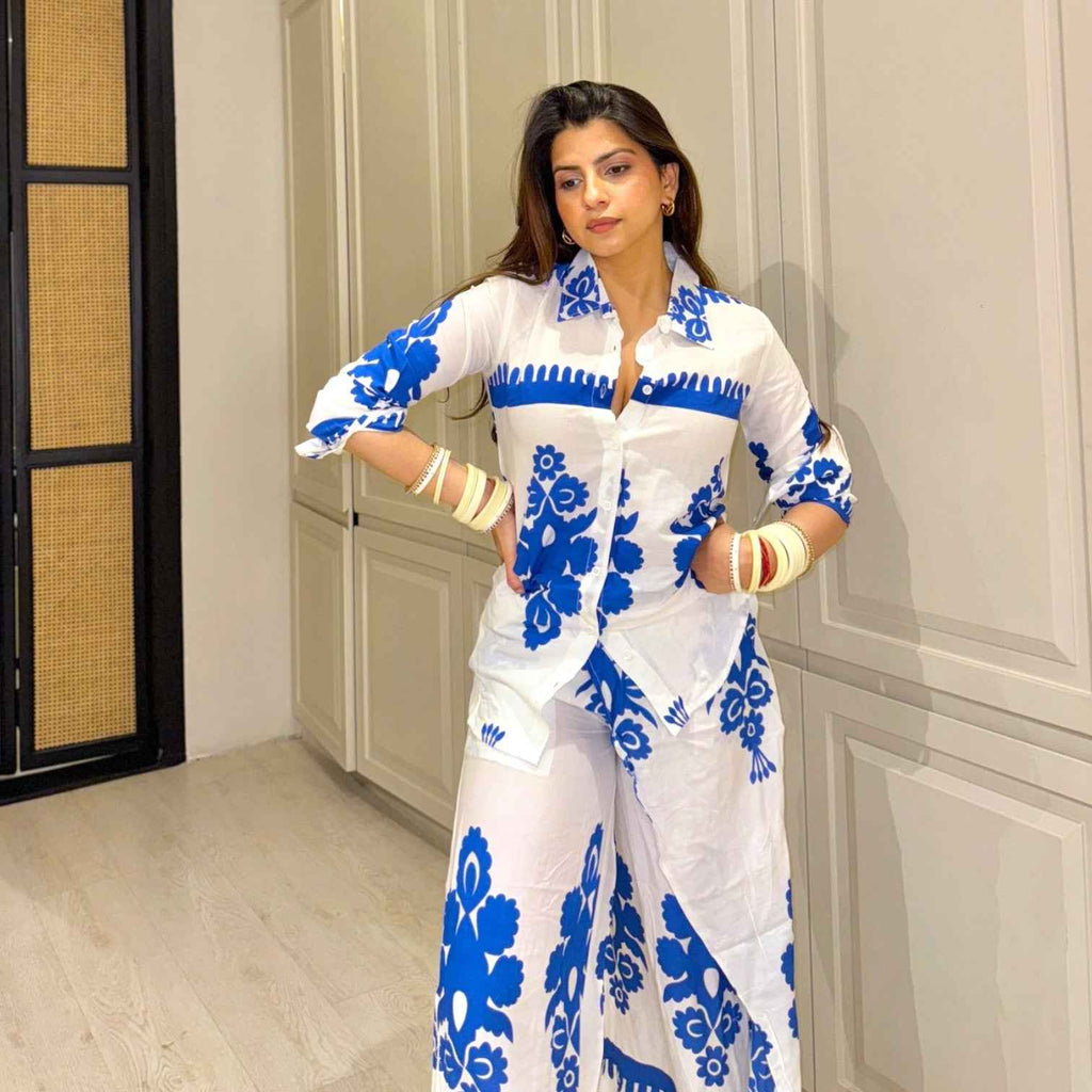 Vastra Maniaa Printed Baggy Co-ord Set for Women | Stylish Summer Wrap Palazzo Set