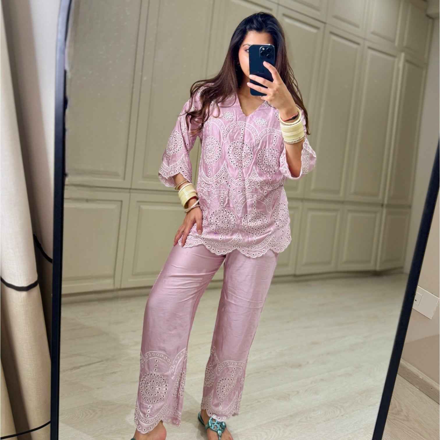 Inching India Pink Delight Embroidered Co-ord Set