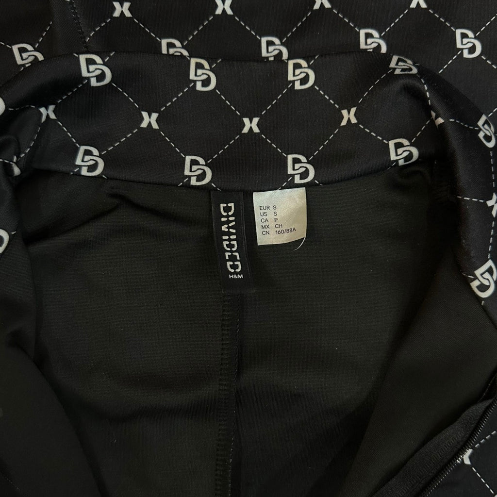 H&M Black Solid Monogram Print Unitard