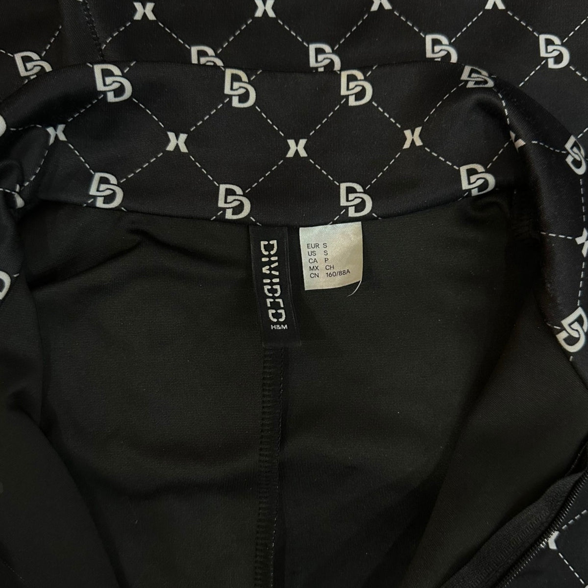 H&M Black Solid Monogram Print Unitard