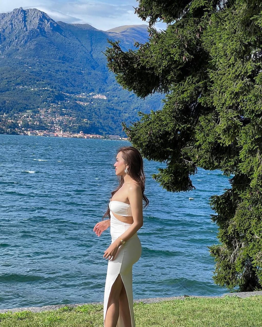 Oh Polly Ivory Ring-Detail Maxi Dress
