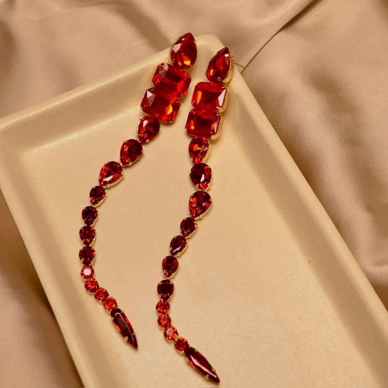 Red Stone Dangling Earrings