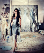 Amit Aggarwal Olive Green Halter Metallic Asymmetric Dress