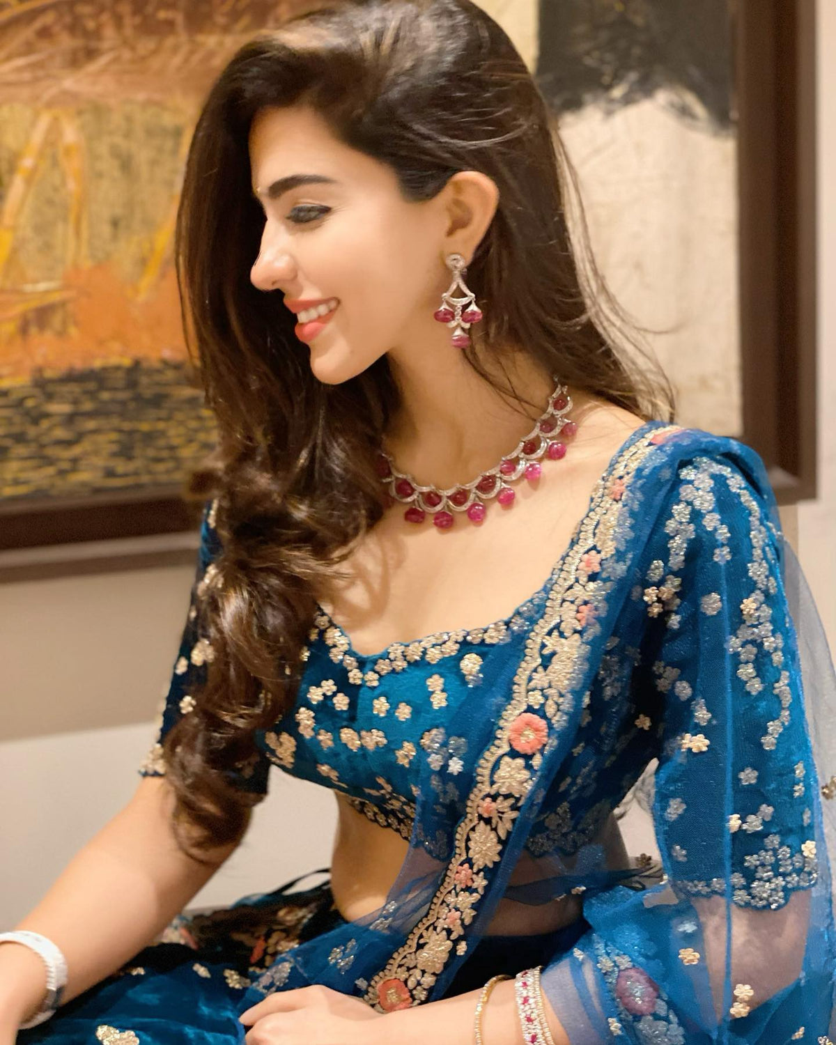 Dolly J Teal Velvet Embroidered Lehenga