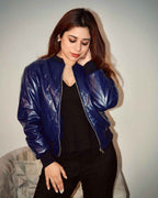 Blue Leather Biker Jacket