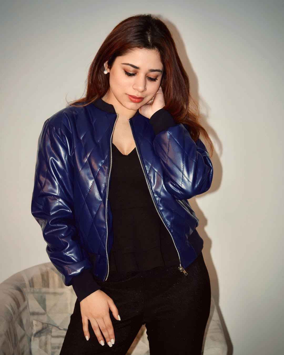 Blue Leather Biker Jacket