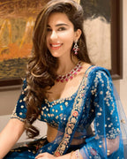 Dolly J Teal Velvet Embroidered Lehenga