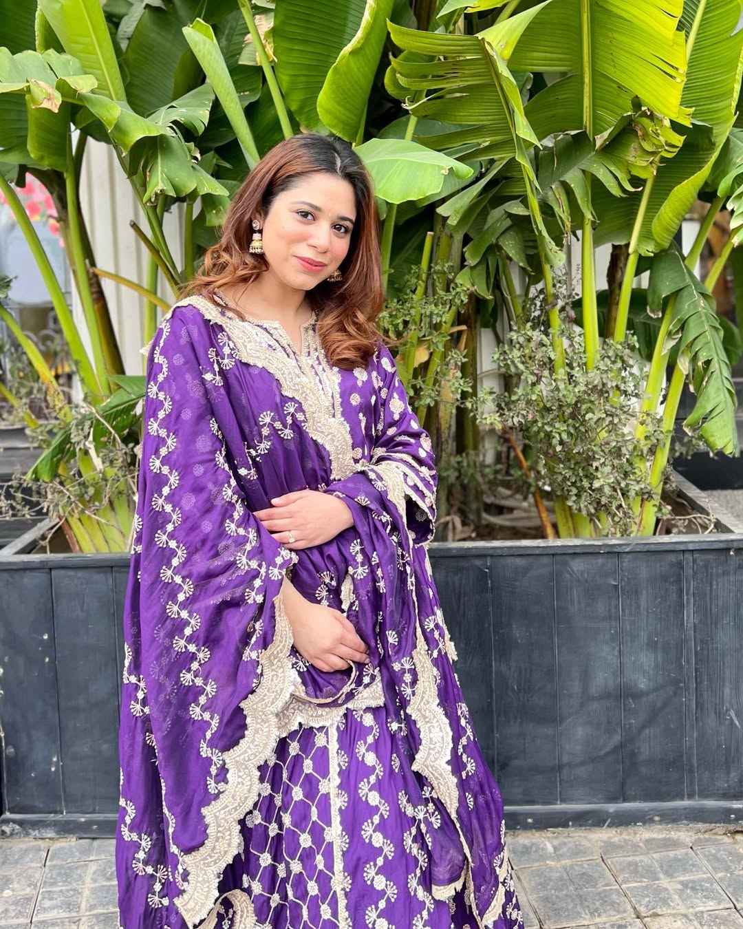 Mulmul Surkh Silk Purple Kurta with Lehenga Set