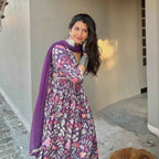Harsha Khatry Purple Printed A Line suit set - Set of 3