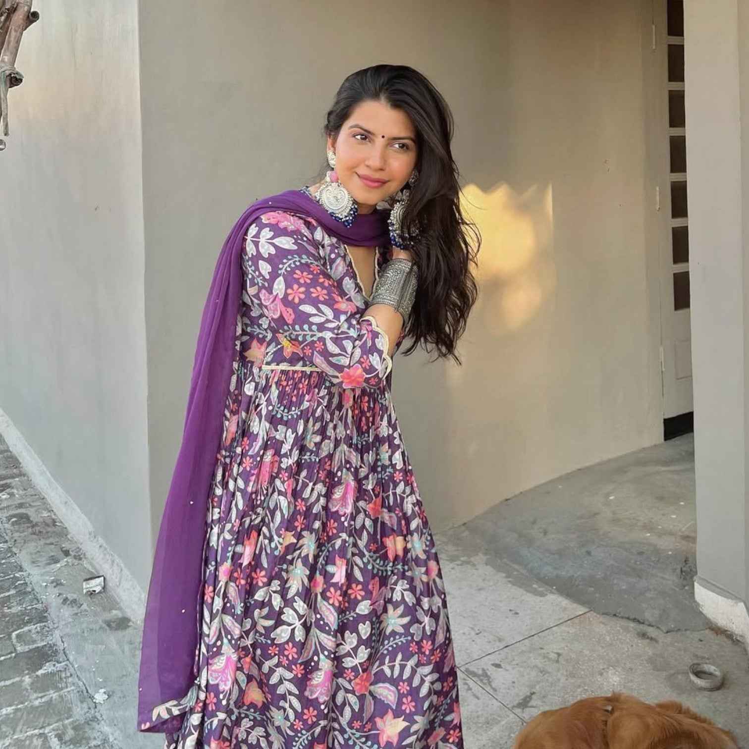 Harsha Khatry Purple Printed A Line suit set - Set of 3