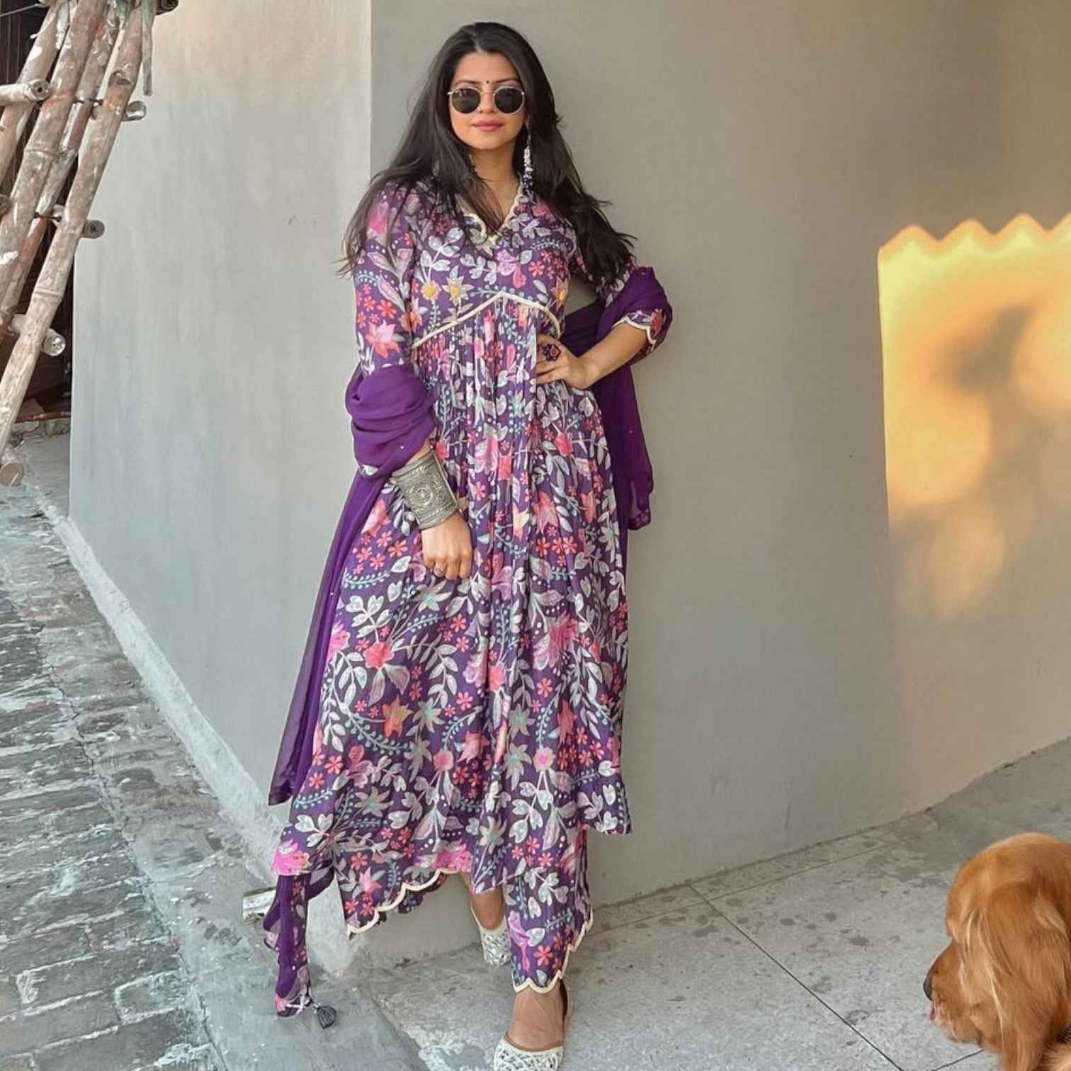 Harsha Khatry Purple Printed A Line suit set - Set of 3