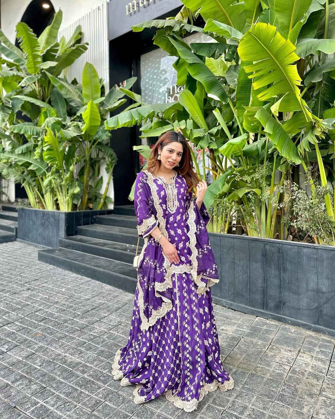 Mulmul Surkh Silk Purple Kurta with Lehenga Set