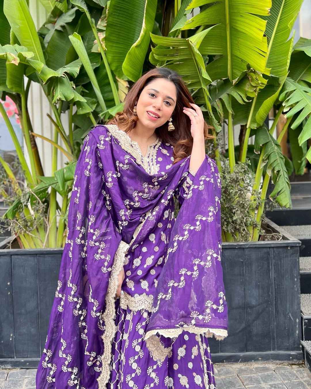 Mulmul Surkh Silk Purple Kurta with Lehenga Set