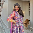 Harsha Khatry Purple Printed A Line suit set - Set of 3