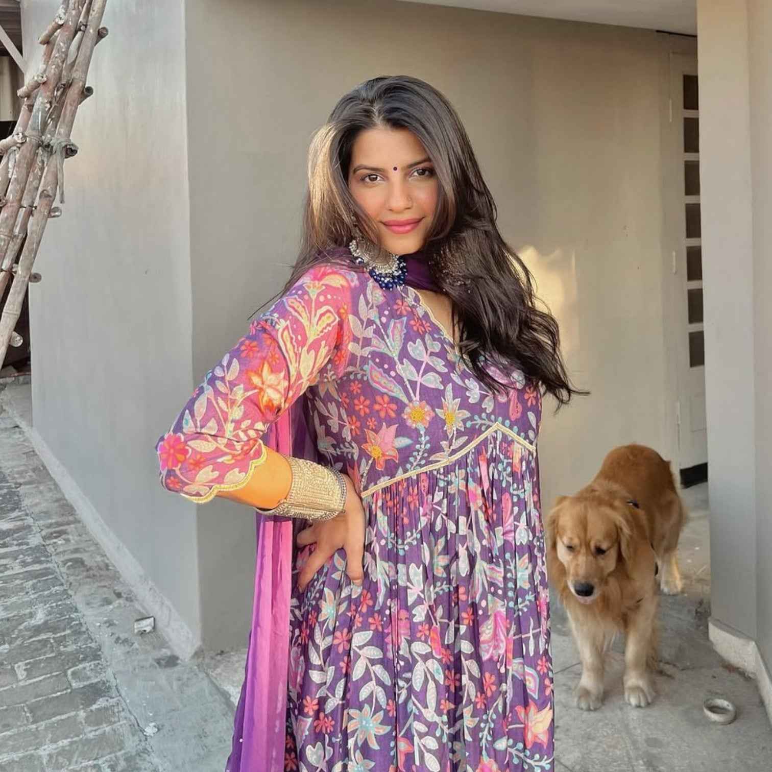 Harsha Khatry Purple Printed A Line suit set - Set of 3