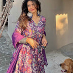Harsha Khatry Purple Printed A Line suit set - Set of 3