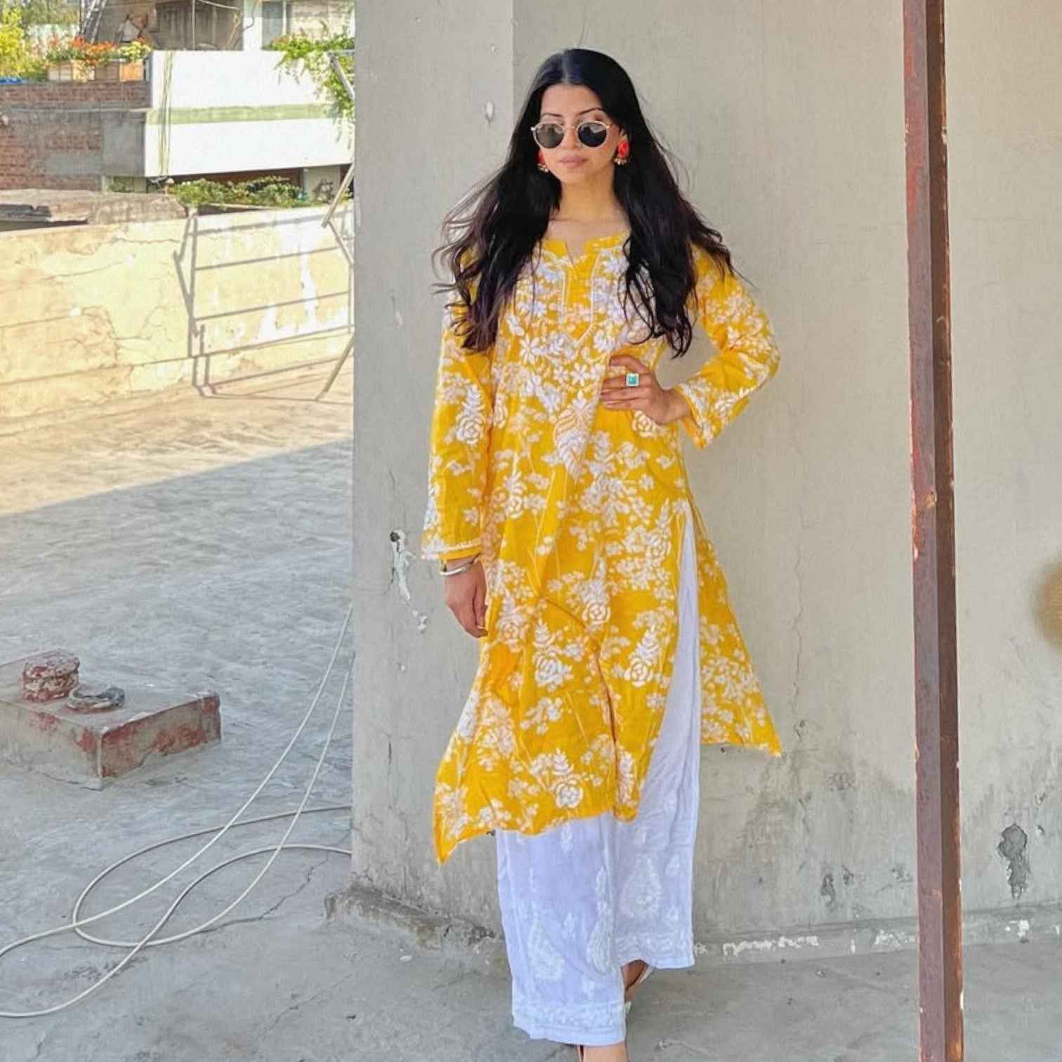 House Of Chikankari  Zainab Mulmul Printed Straight Kurta with Pants