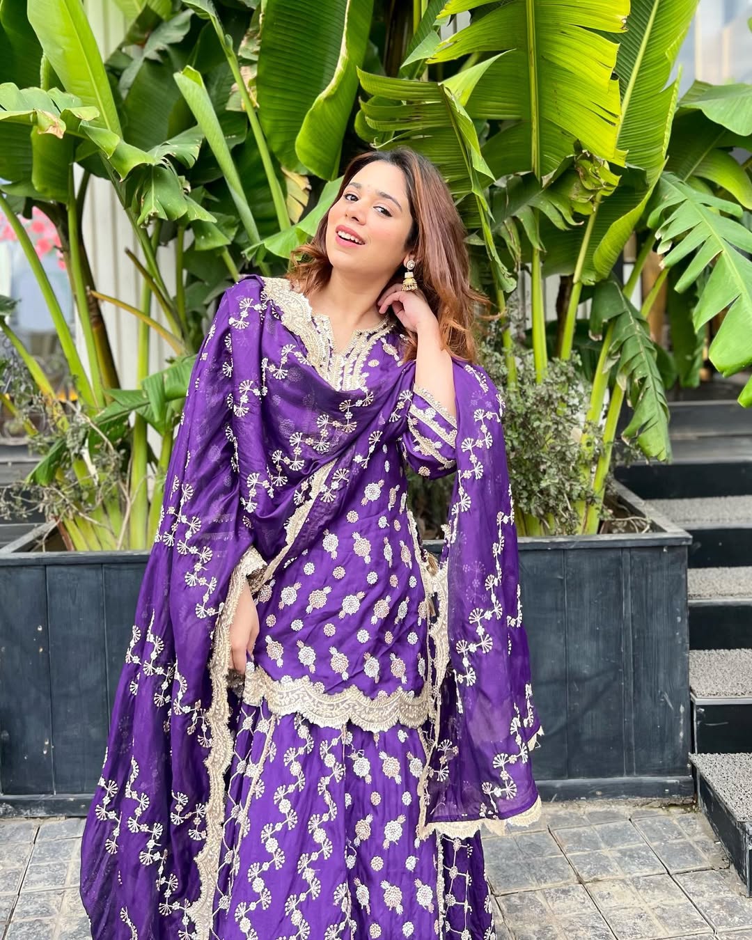 Mulmul Surkh Silk Purple Kurta with Lehenga Set