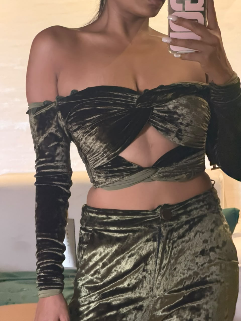 Shivan & Narresh Soul Series Olive Velvet Co-ord Set