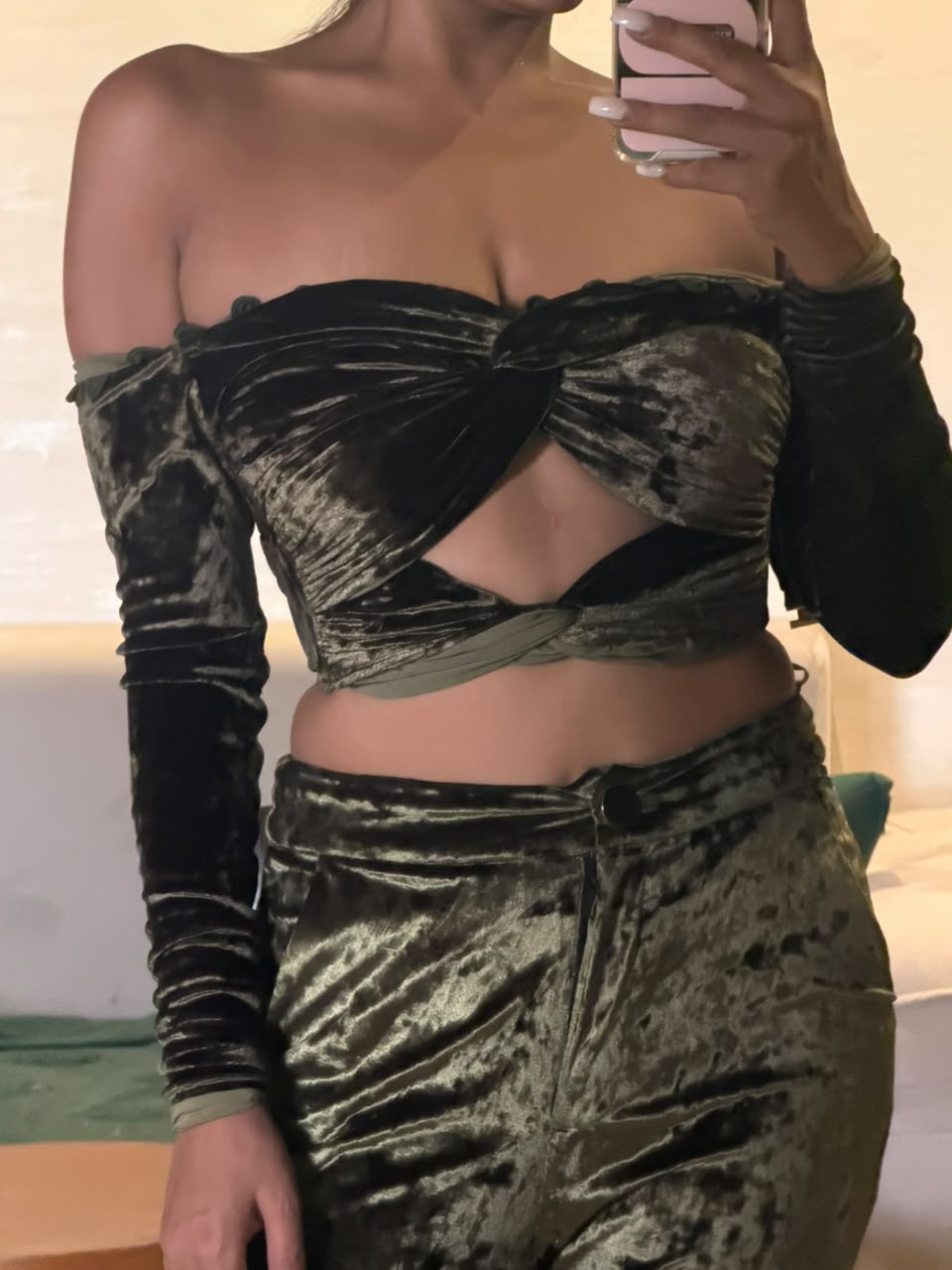 Shivan & Narresh Soul Series Olive Velvet Co-ord Set