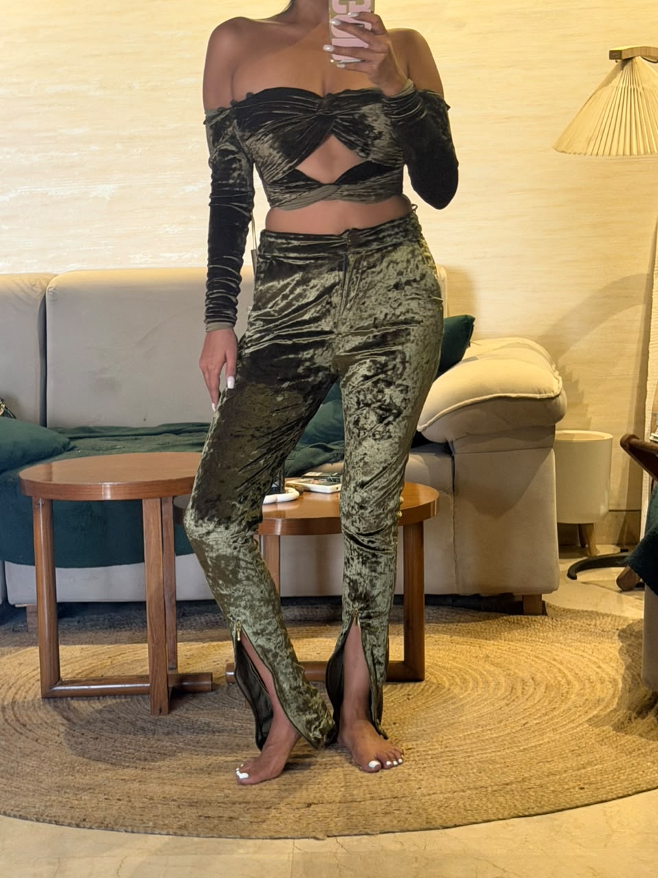 Shivan & Narresh Soul Series Olive Velvet Co-ord Set