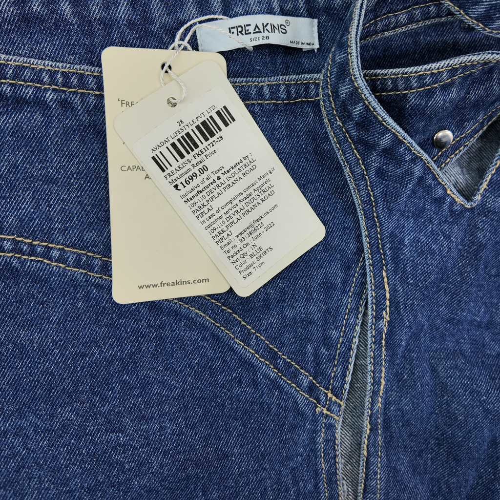 Freakins Denim Buckle Wrap Mini Skirt