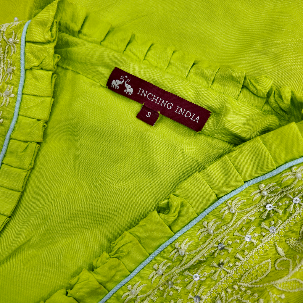 Inching India Lime Embroidered Contrast Suit