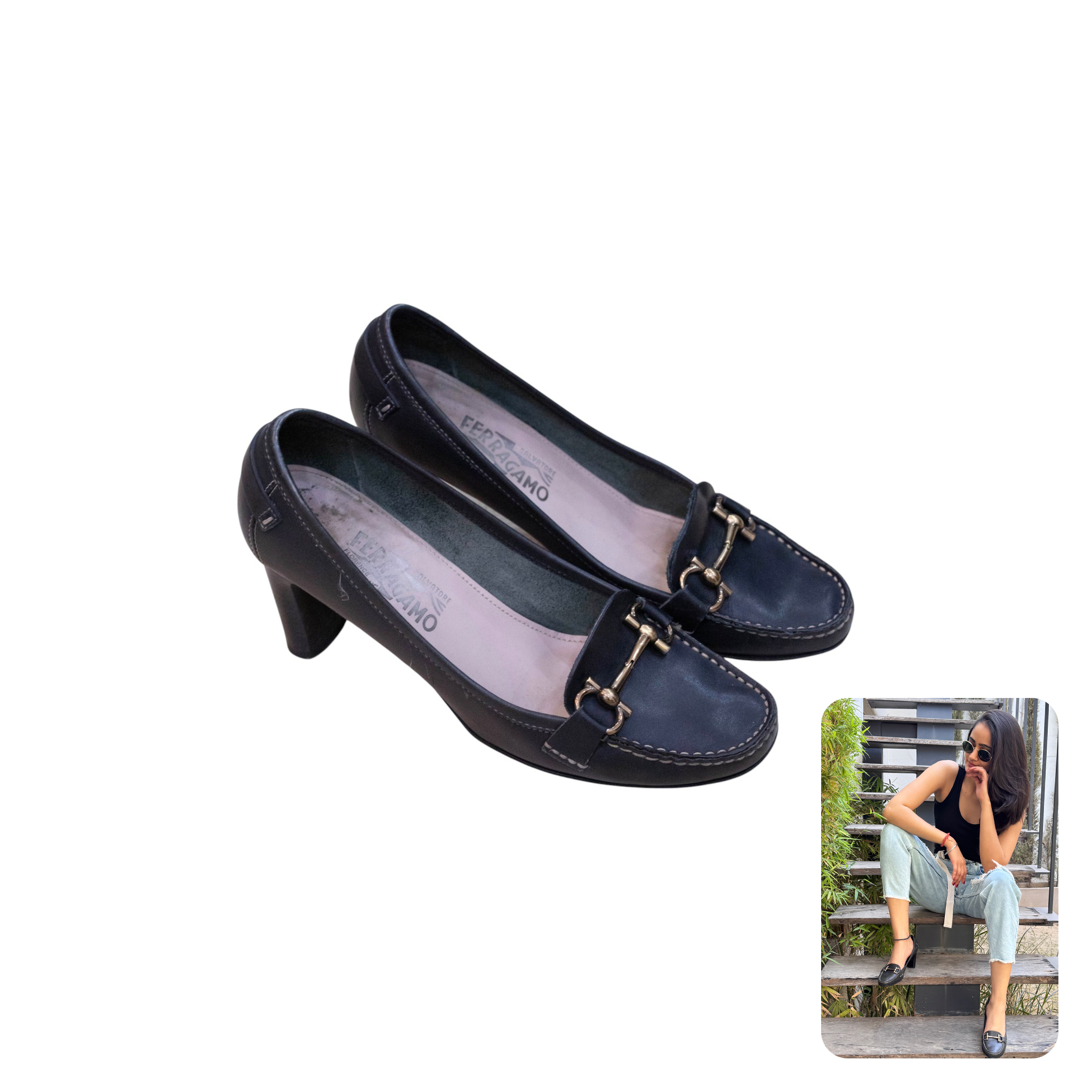 Salvatore Ferragamo Black Leather Gancini Loafer Pumps