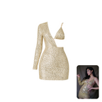 How When Wear Golden Sequin Cut-out Mini Dress