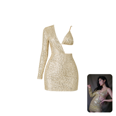 How When Wear Golden Sequin Cut-out Mini Dress