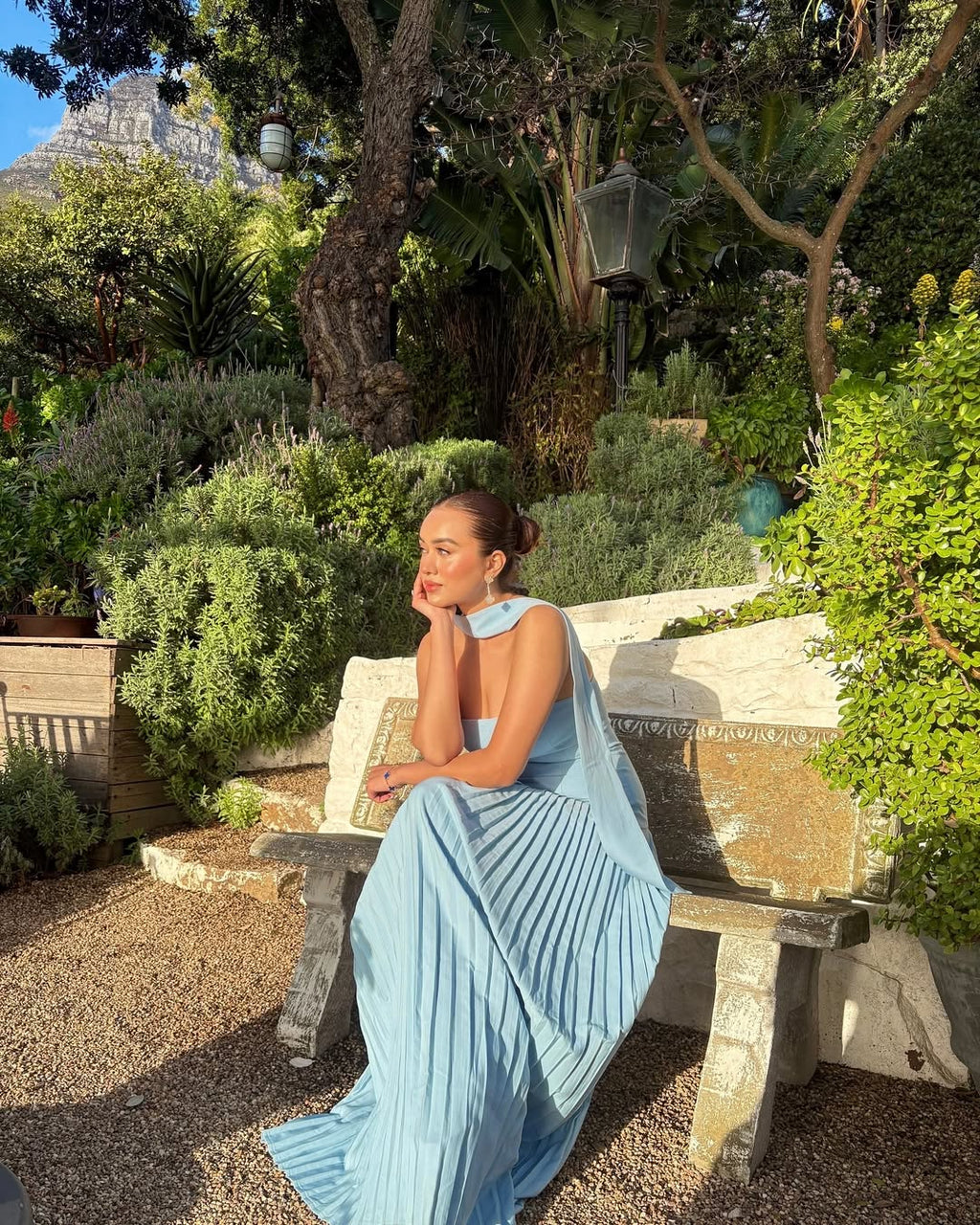 PrettyLittleThing Powder Blue Asymmetric Pleated Dress