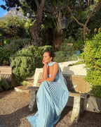 PrettyLittleThing Powder Blue Asymmetric Pleated Dress