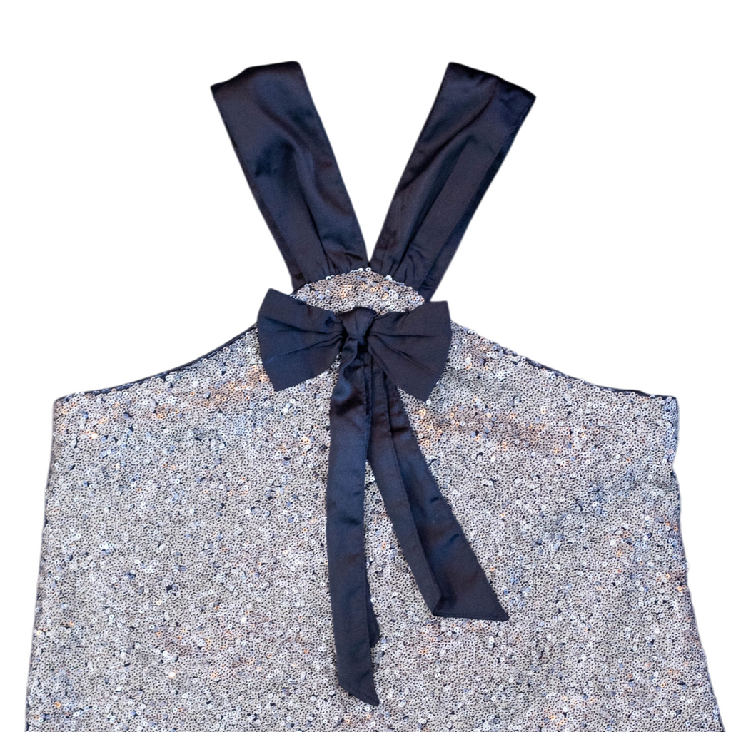 Kazo Sequin Party Top with Bow Detail