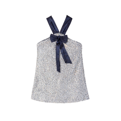 Kazo Sequin Party Top with Bow Detail
