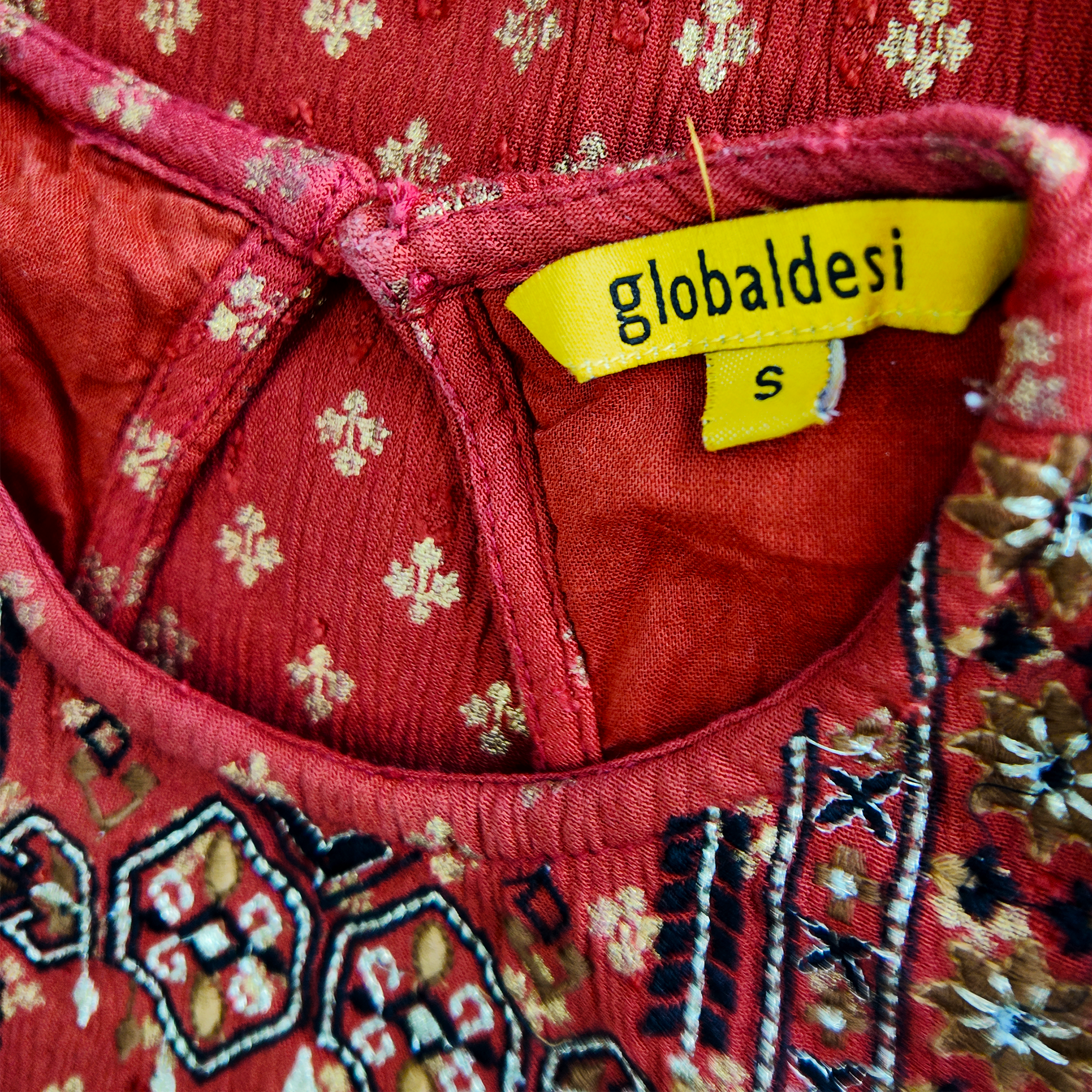 Global Desi Rust Butti-Print Viscose Dress