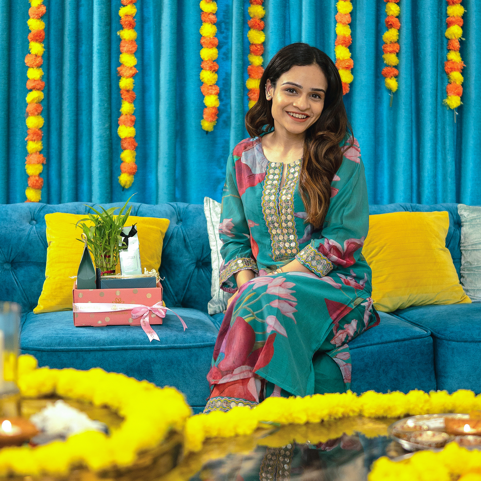 The Loom Green Chanderi Embroidered Kurta with Pants - Set of 2