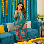 The Loom Green Chanderi Embroidered Kurta with Pants - Set of 2