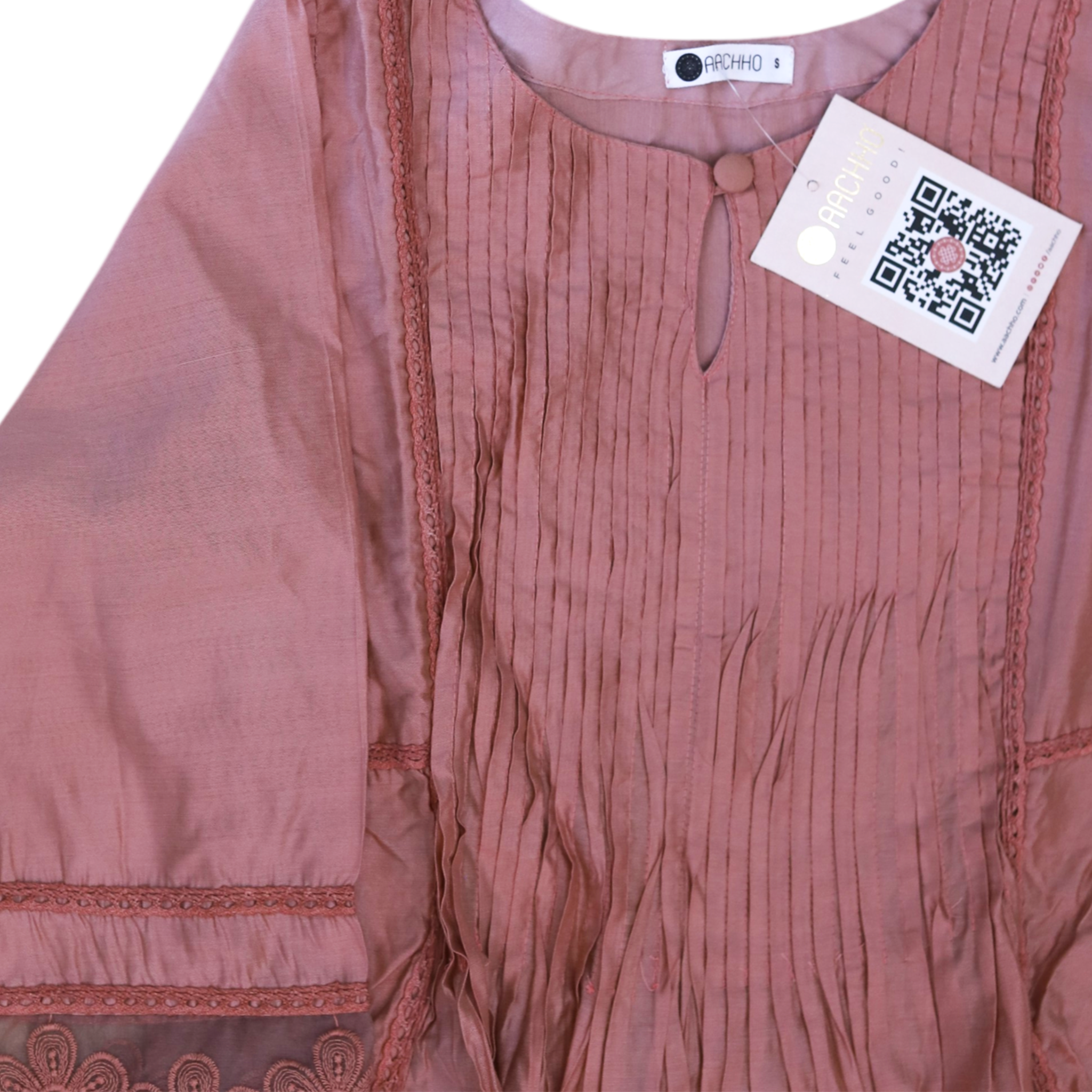 Aachho Mary Mauve Embroidered Chanderi Suit Set