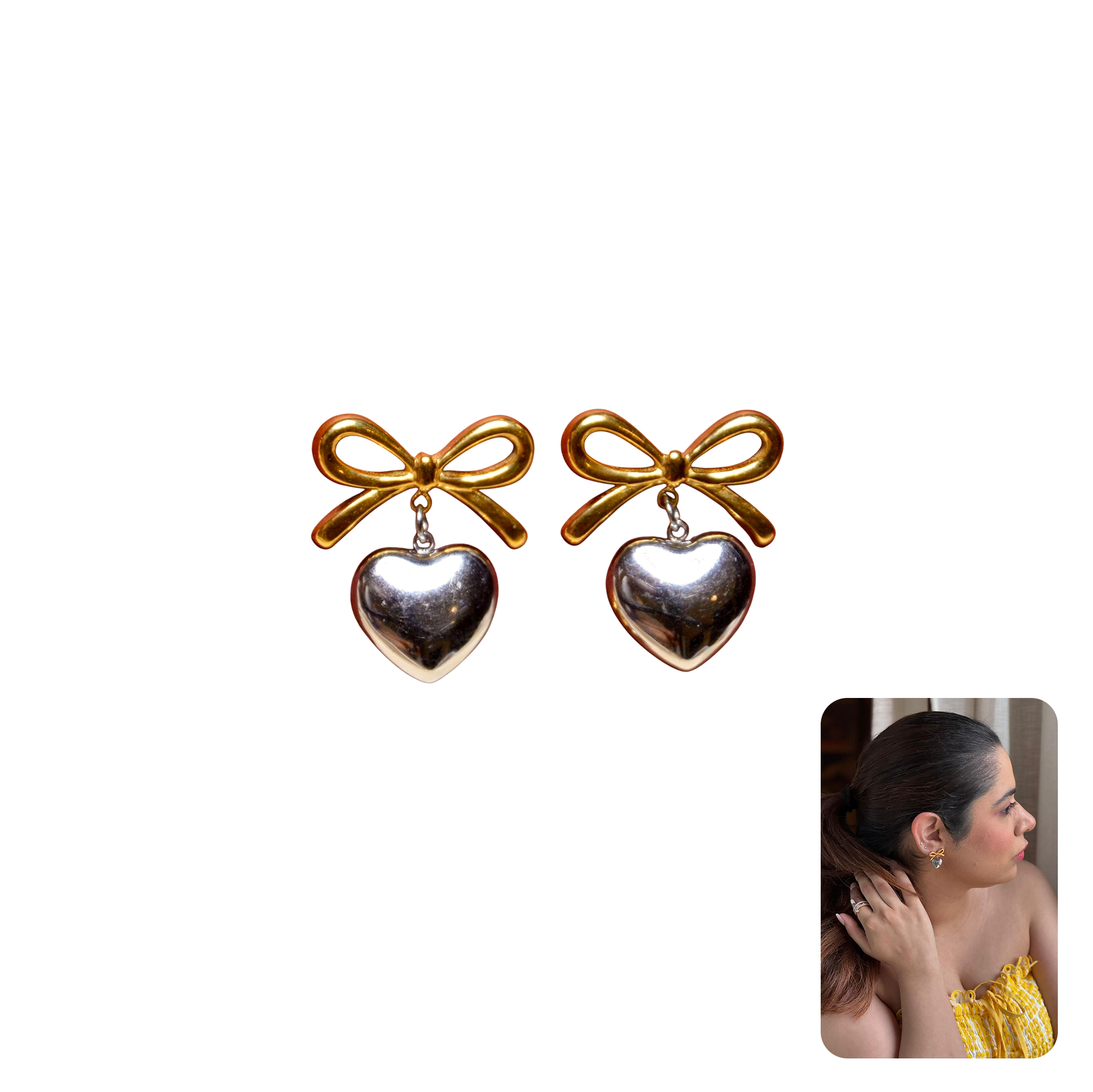 Dual-toned Bow Heart Earrings