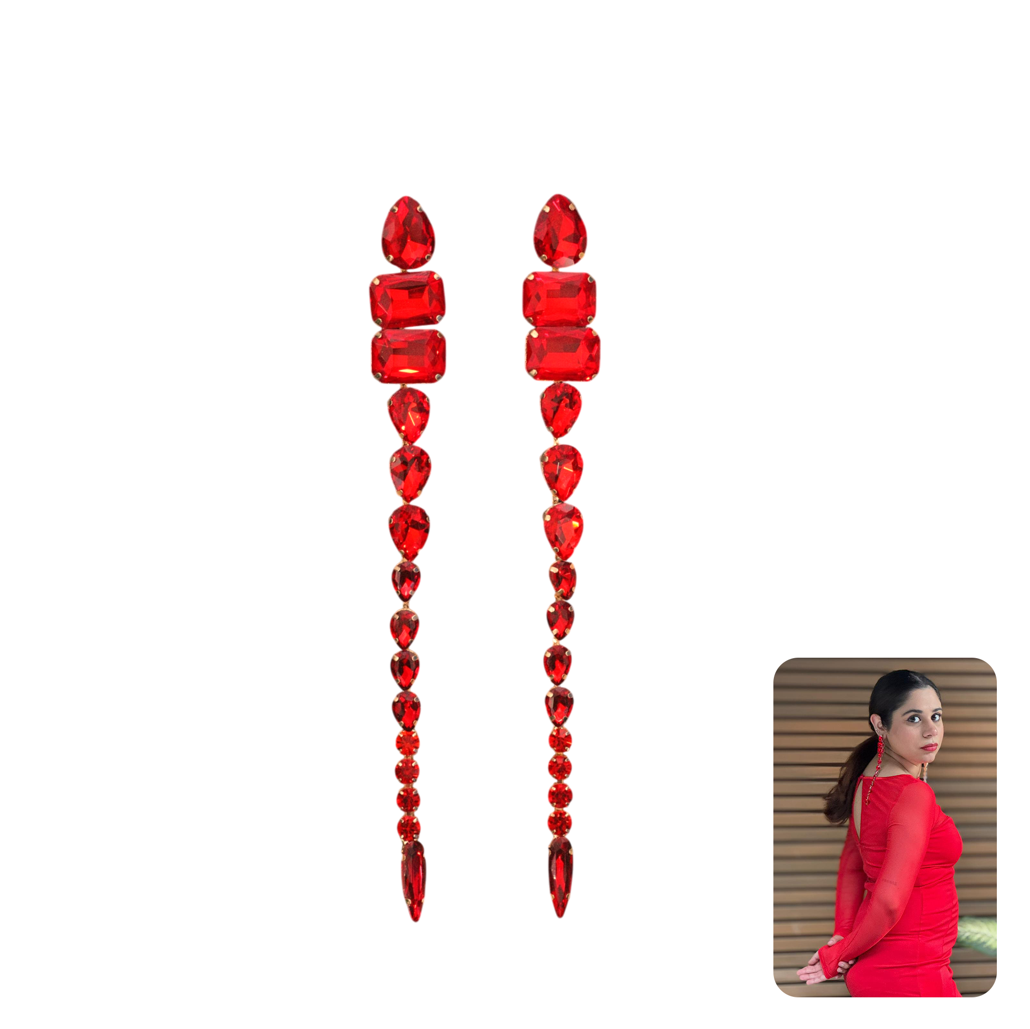 Red Stone Dangling Earrings