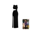 Trendyol Round Neck Front Slit Cut-Outs Maxi Dress