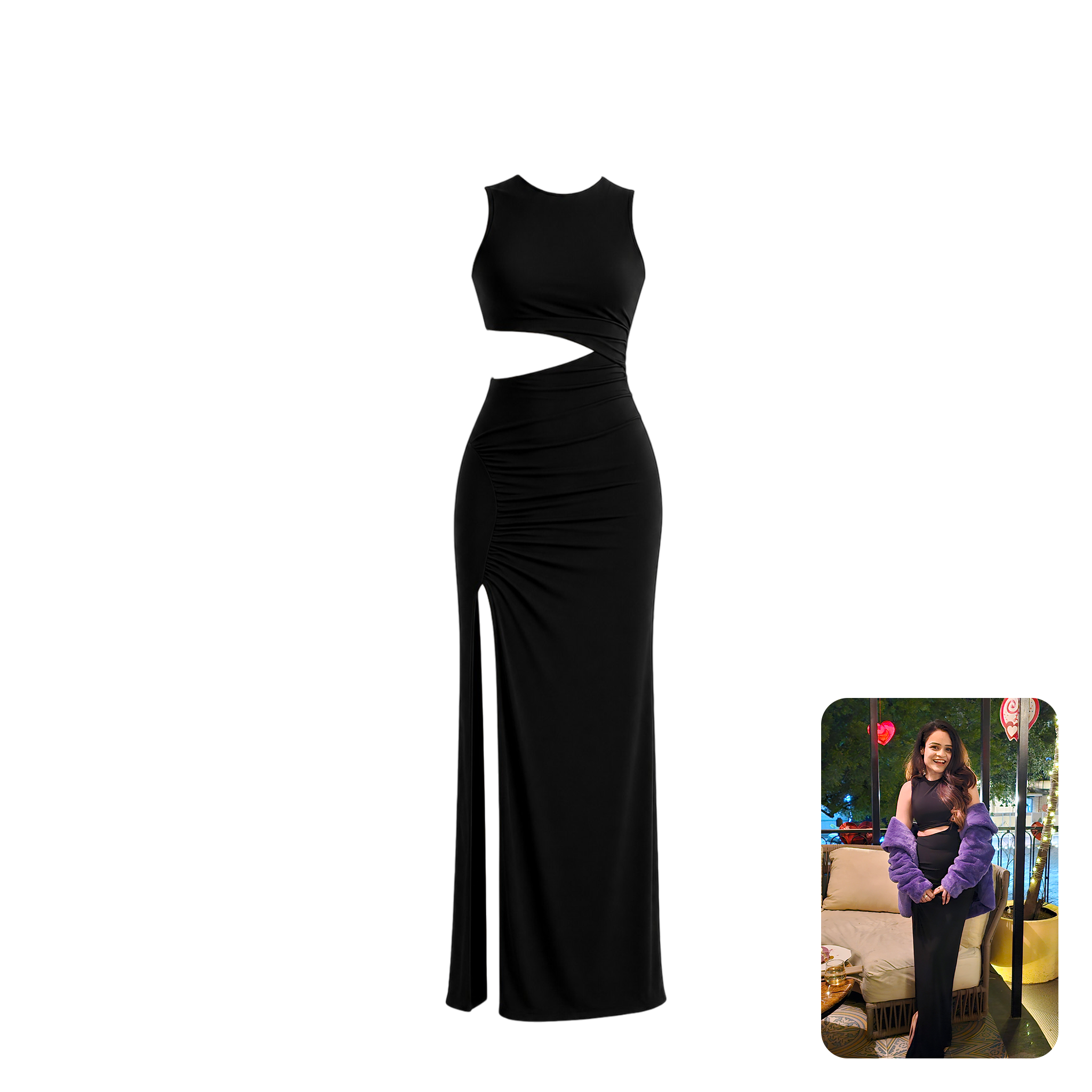 Trendyol Round Neck Front Slit Cut-Outs Maxi Dress