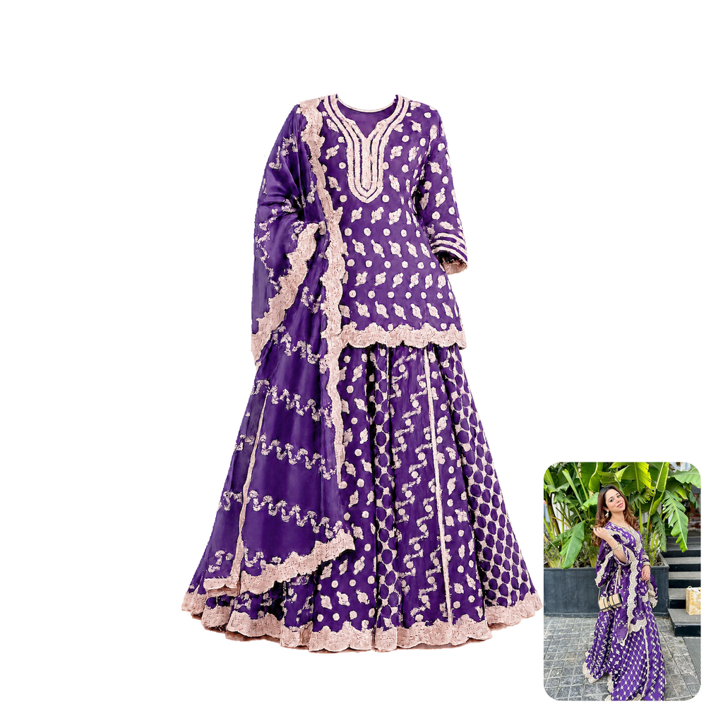 Mulmul Surkh Silk Purple Kurta with Lehenga Set