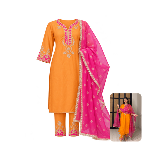The Loom Orange Dori Embroidered Chanderi Kurta Set