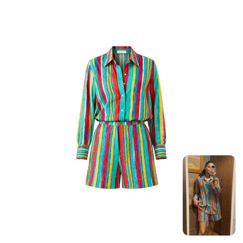 Studio Rigu Birch Shirt & Emroidered Shorts Co-ord Set