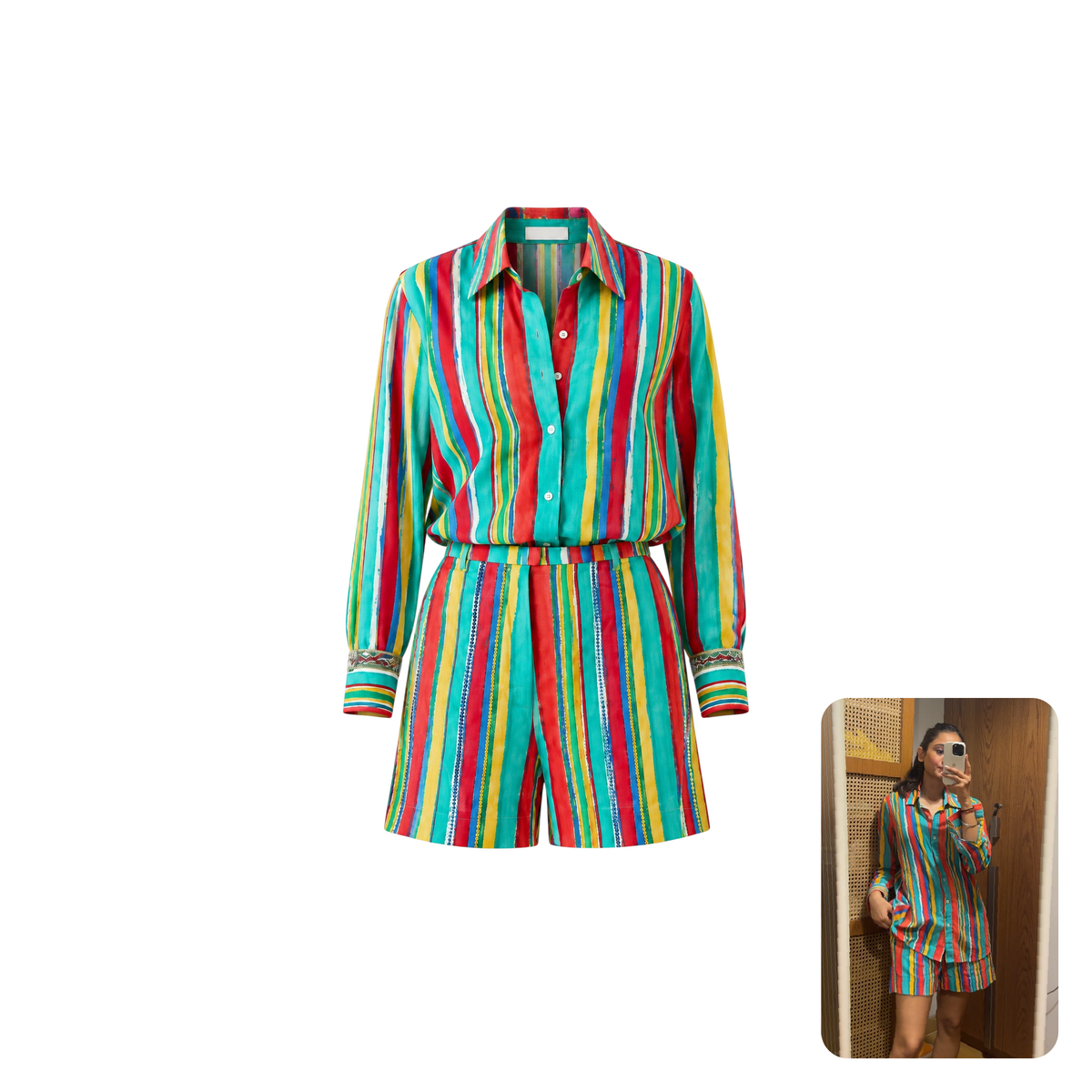Studio Rigu Birch Shirt & Emroidered Shorts Co-ord Set