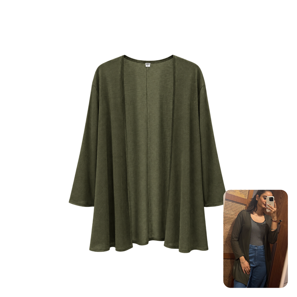Uniqlo Olive Lightweight Open-Front Longline Cardigan