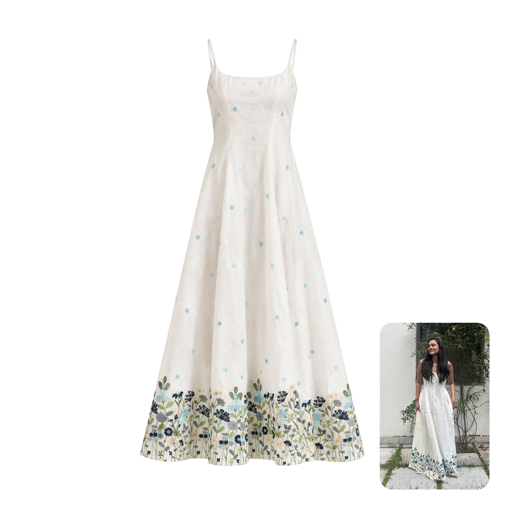 Afwah Elodie Embroidered Long Dress